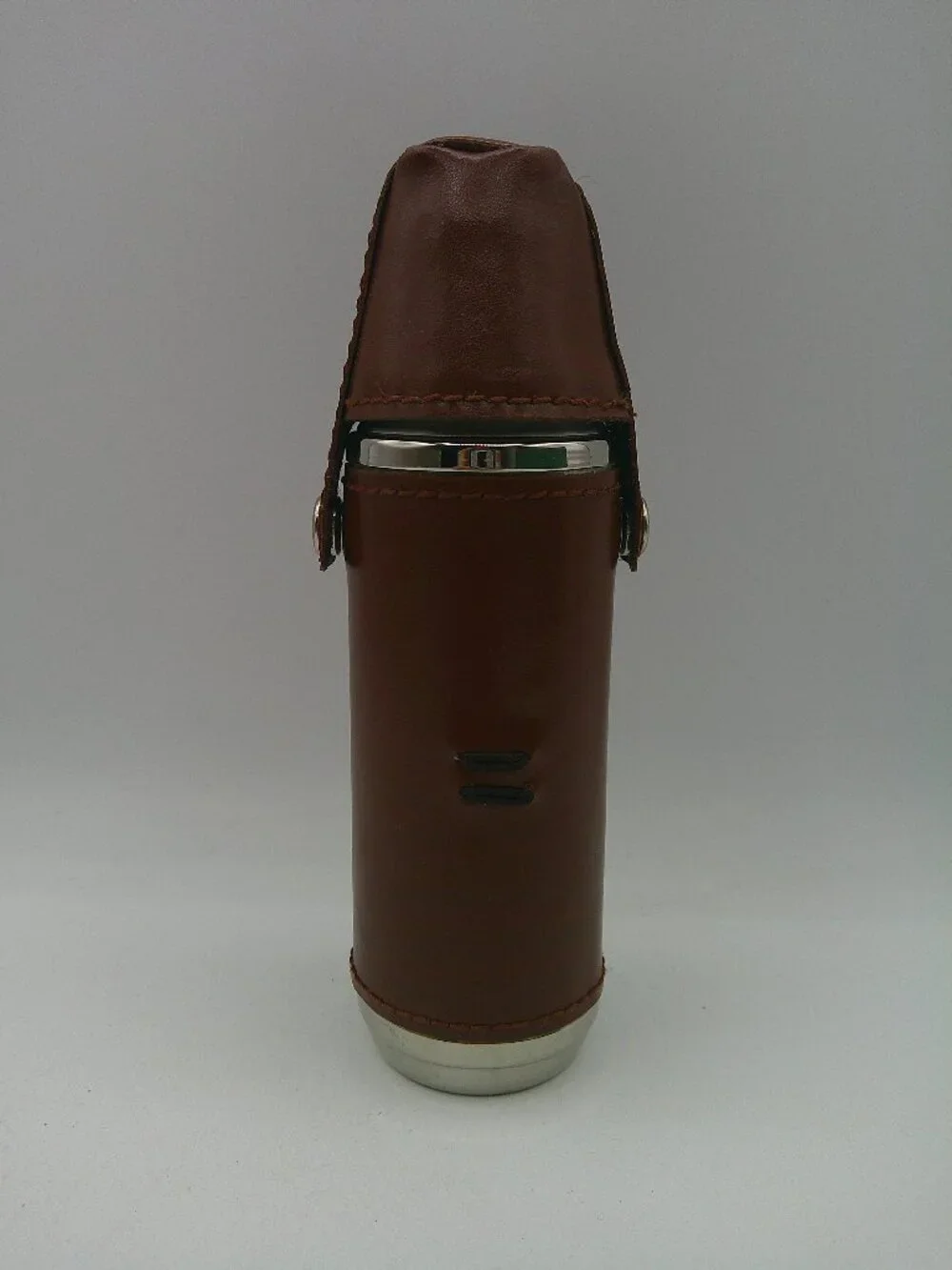 Dark Brown Leather Bottle Flask Stainless Steel 3 Cups H-6